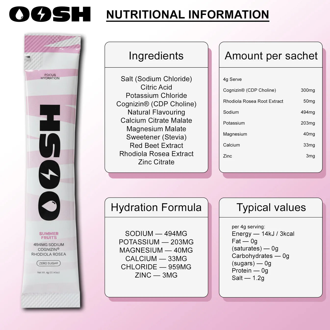 Oosh Performance - Focus + Hydration Electrolytes - 20 Sticks PLUS Shaker